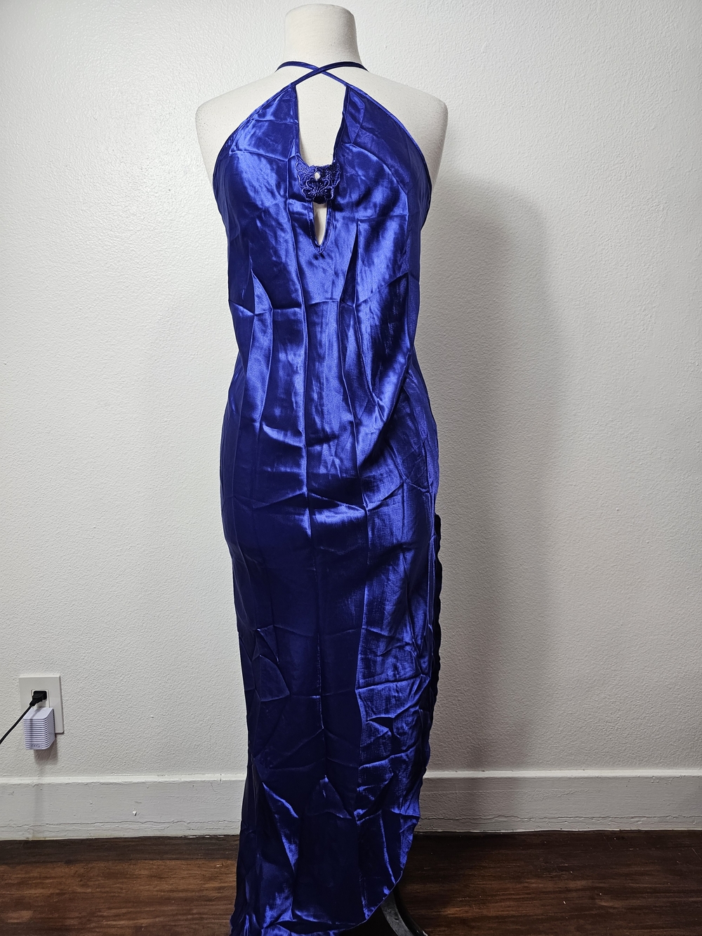 Satin Halter Maxi Dress in Royal Blue - Picture 1 of 8